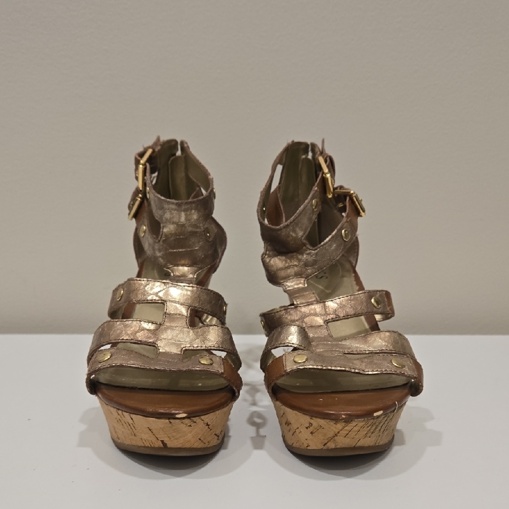 Guess Bronze and Tan Wedge Sandals - Picture 4 of 12